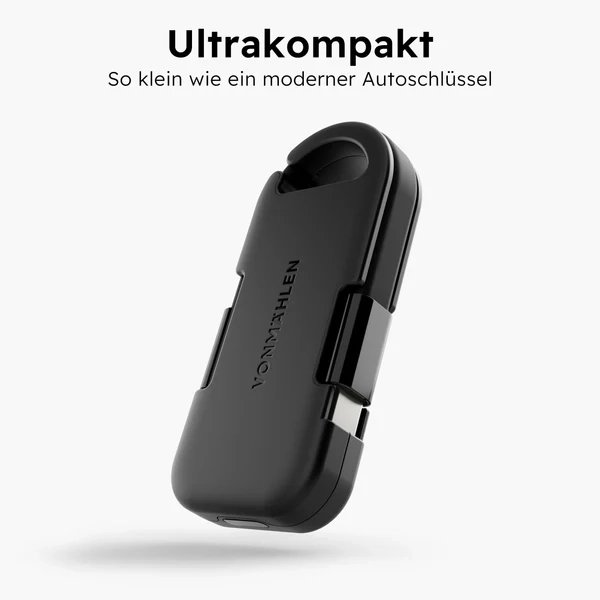(5V/1A) 1000mAh Notfall Powerbank Ladegerät als Schlüsselanhänger mit USB C Anschluss Evergreen Go (EGO00012) - Schwarz