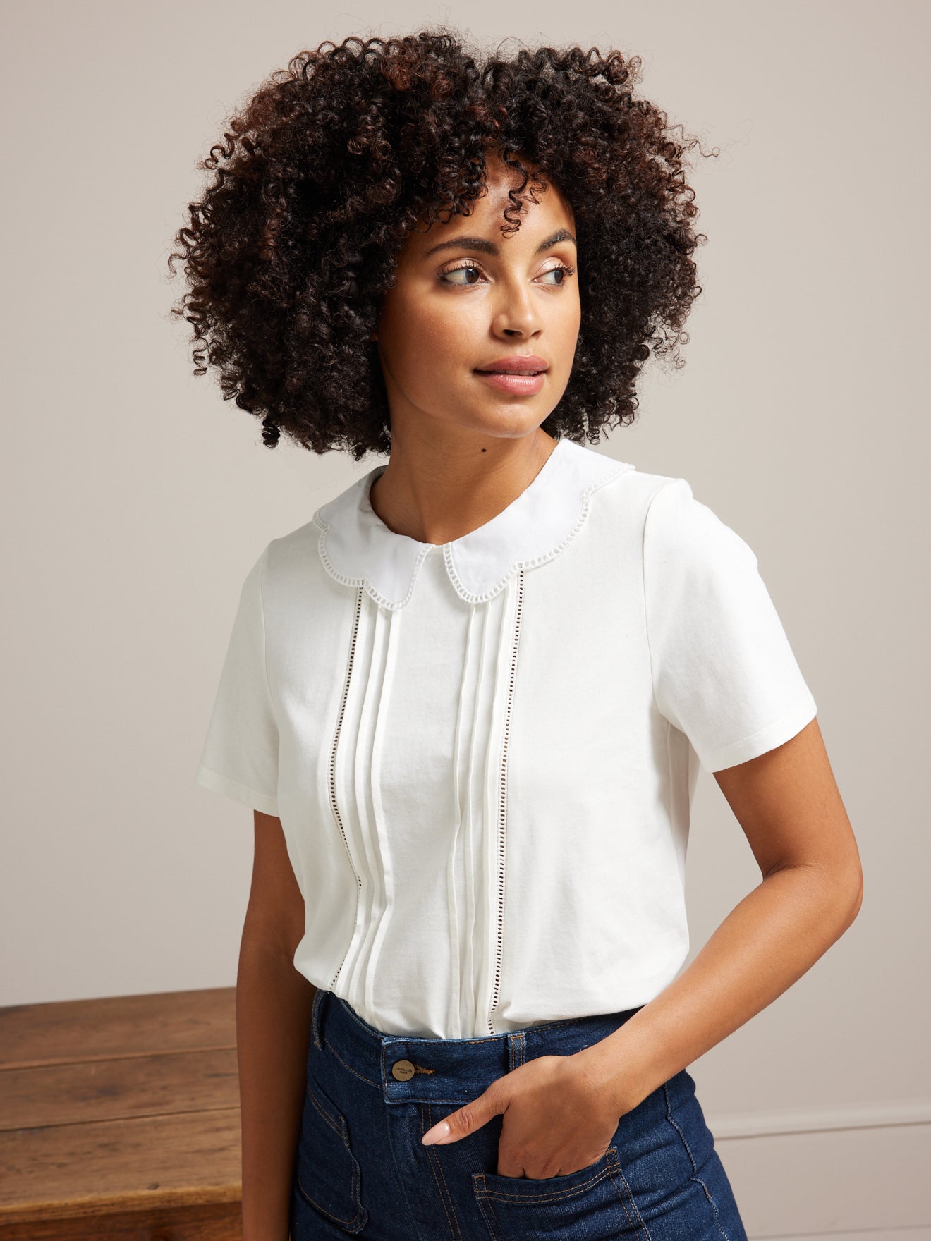 T-shirt col festonné femme - coton biologique