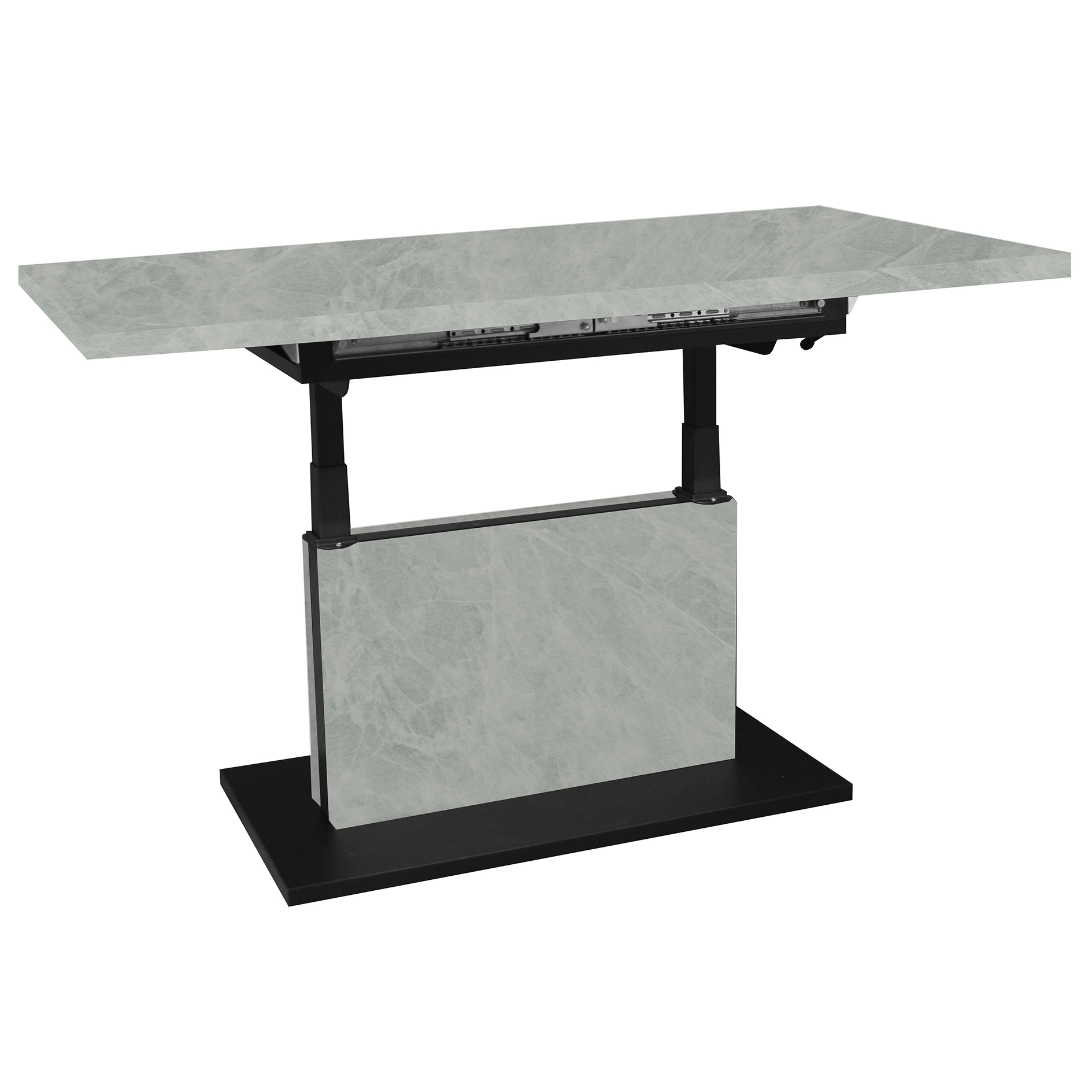 Couchtisch - schwarz matt - weiß - Keramik-Optik - höhenverstellbar