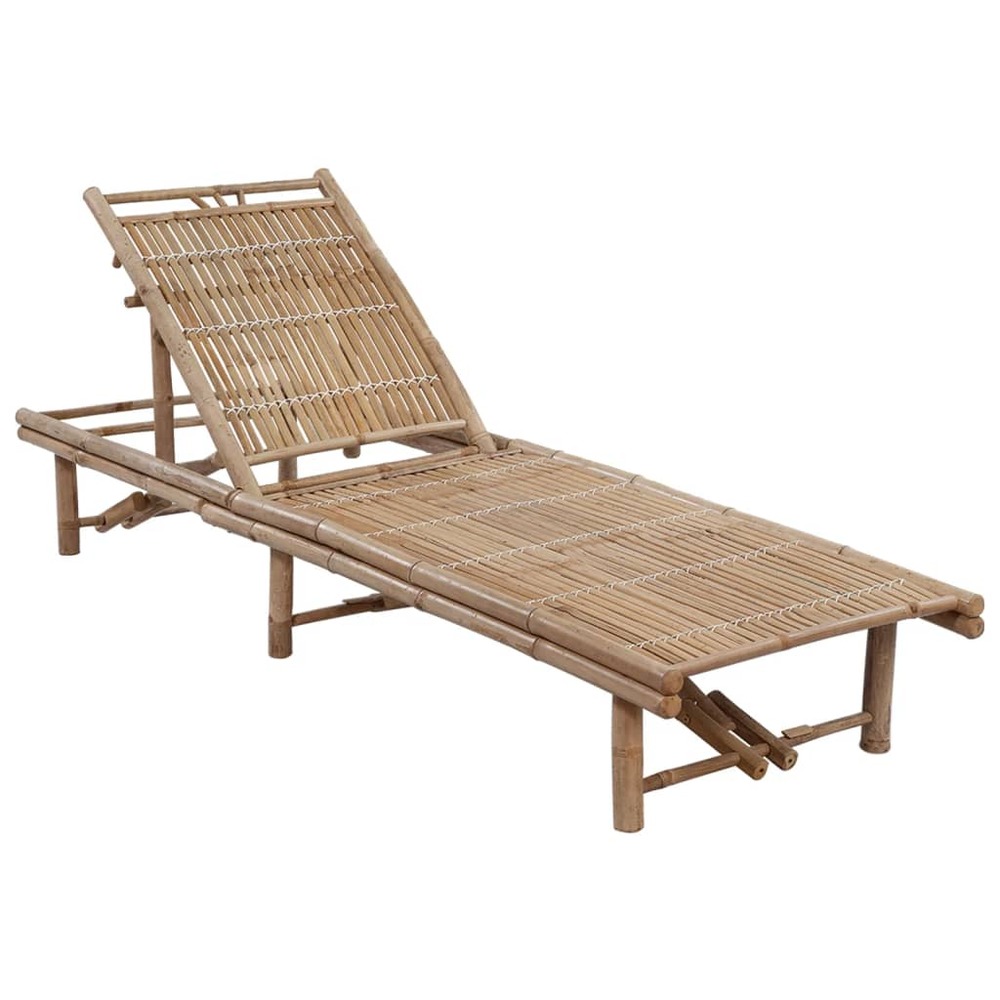 Transat chaise longue bain de soleil lit de jardin terrasse meuble d'extérieur avec coussin bambou