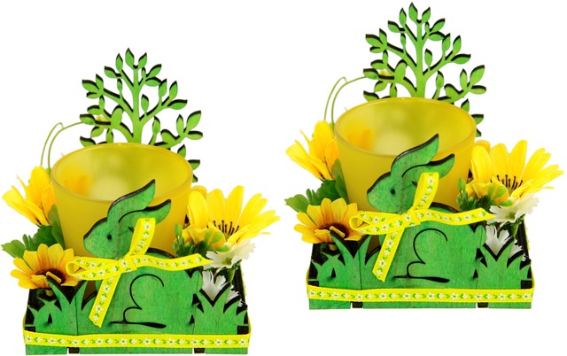 I.GE.A. Teelichthalter »Hase« 2er Set Windlicht Osterhase Glas Holz Kerzenleuchter Frühlingskranz 3D