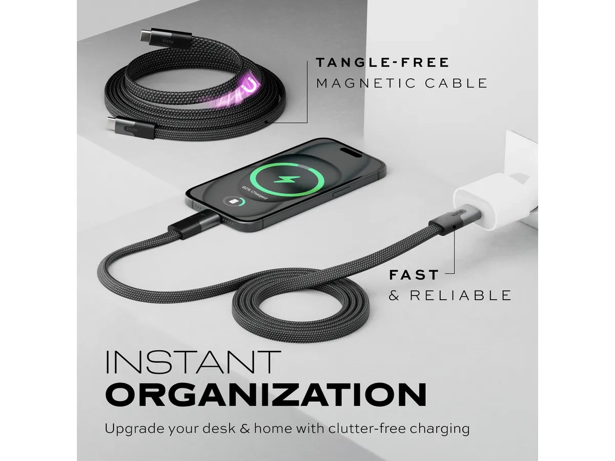 (1m) 100W MagStack Slim Pro USB C auf USB C Magnet Flachband Ladekabel Power Delivery Datenkabel (PUP-0495-3FT-CC-BLK) - Schwarz