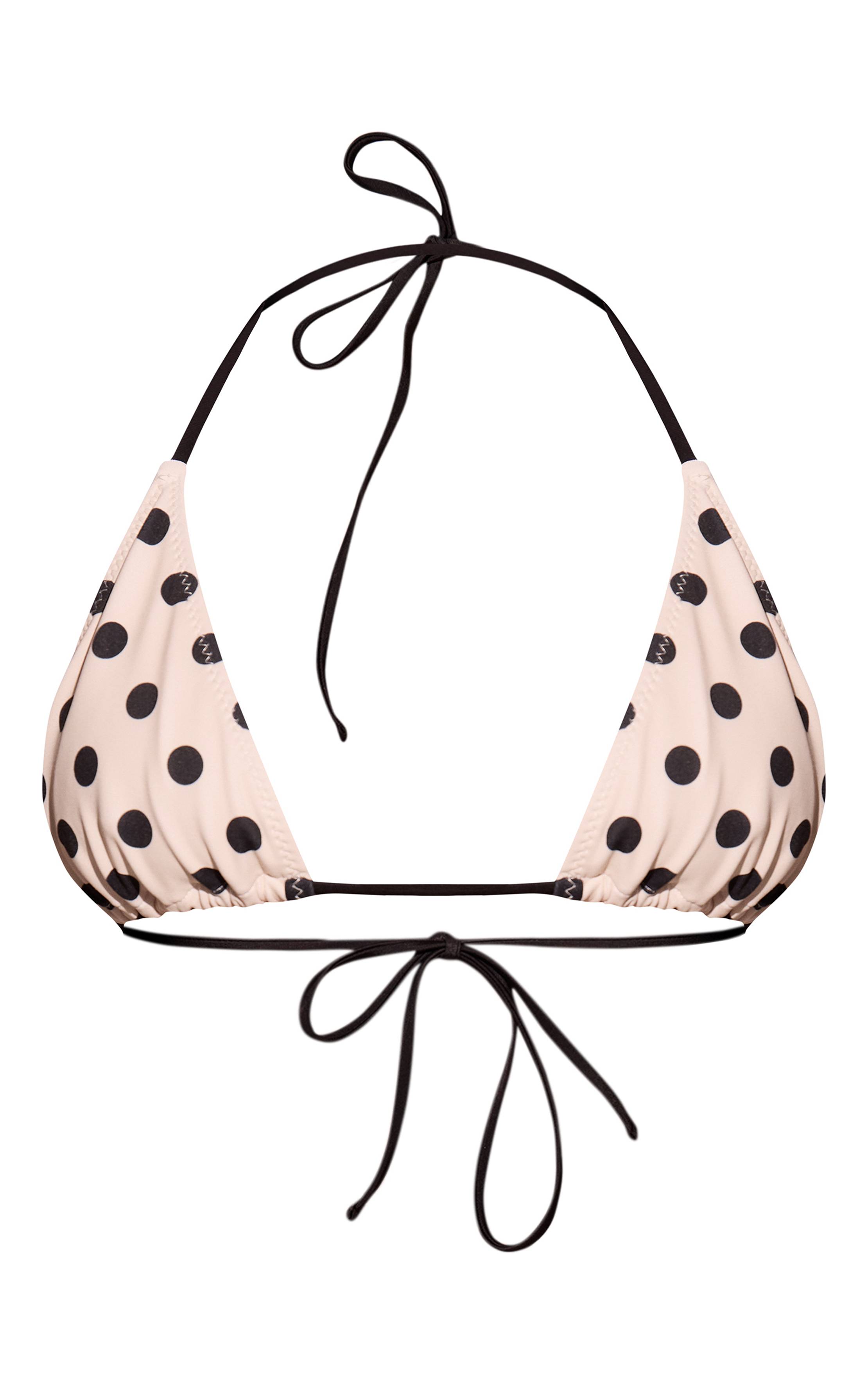 Crème Haut De Bikini Triangle À Pois