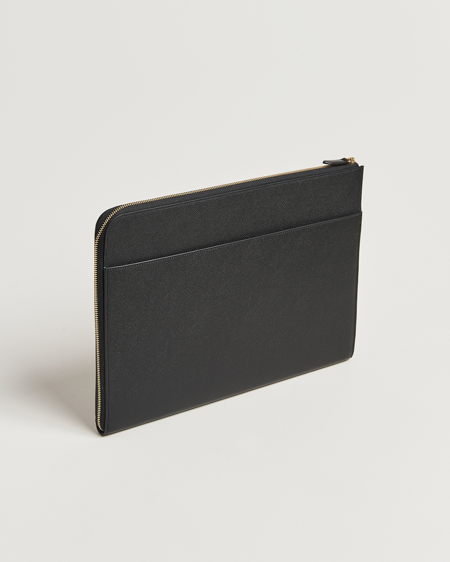 Smythson Panama Large Laptop Case Black