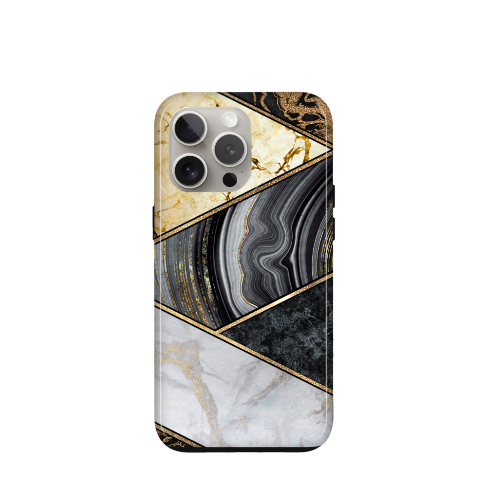 iPhone 15 Pro Max Hybrid (Kunststoff / Gummi) Hülle Granitoptik - Gold