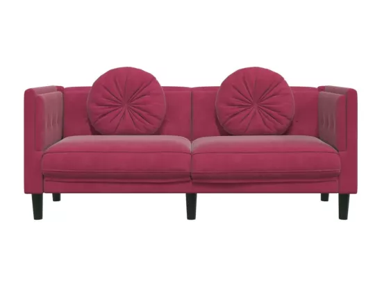 Canapé avec coussins 2 places rouge bordeaux velours