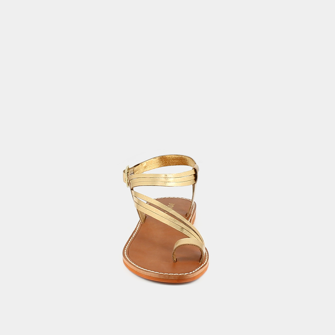 Sandales à brides  en cuir métallisé or