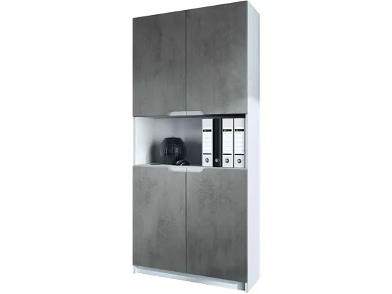 Armoire de rangement avec 5 compartiments et 4 portes, blanc mat/aspect béton foncé (82 x 184 x 37 cm)