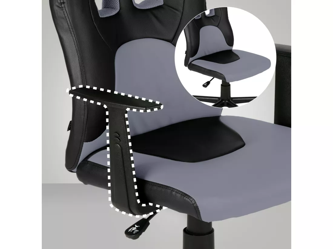 Fauteuil de bureau - Similicuir & Plastique - Noir / Gris - Fun