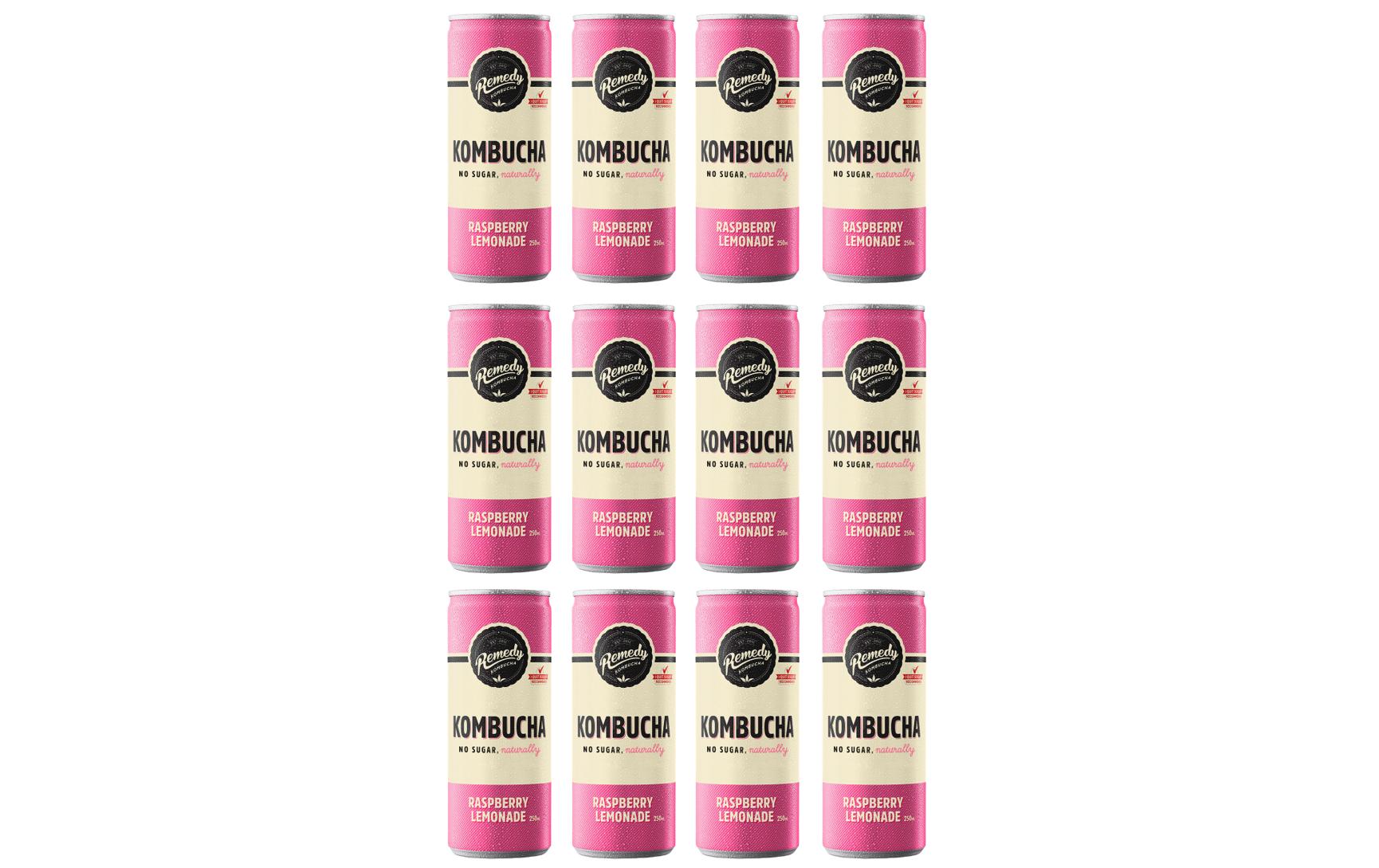 Kombucha – Raspberry Lemonade 12 x 0.25 lKombucha-Teegetränk mit Himbeergeschmack