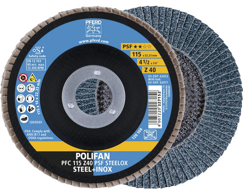Slijpschijf lamellenschijf PFERD PSF STEELOX staal/roestvast staal Ø 115x22,23 mm korrel 40