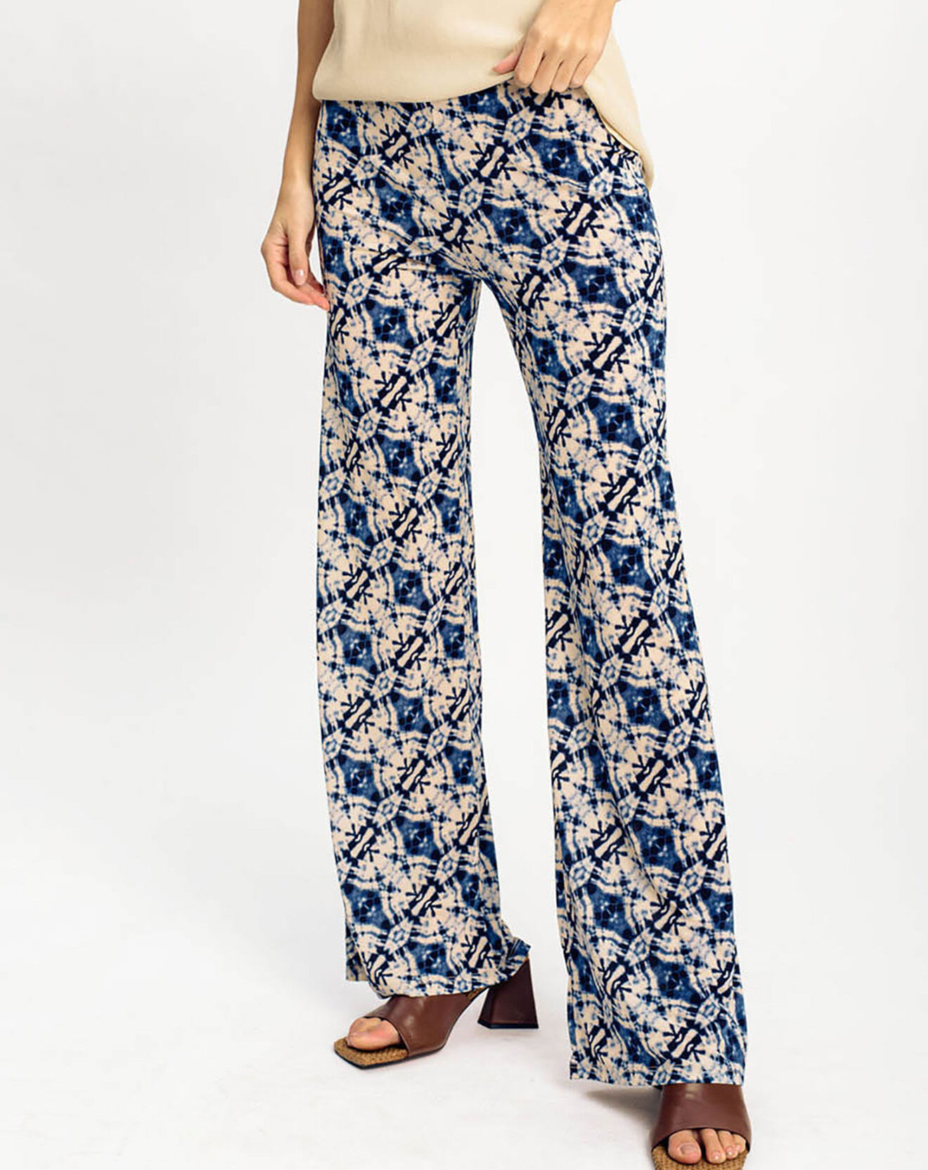 Lauren Vidal Pantalon Store imprimé bleu arctique/écru