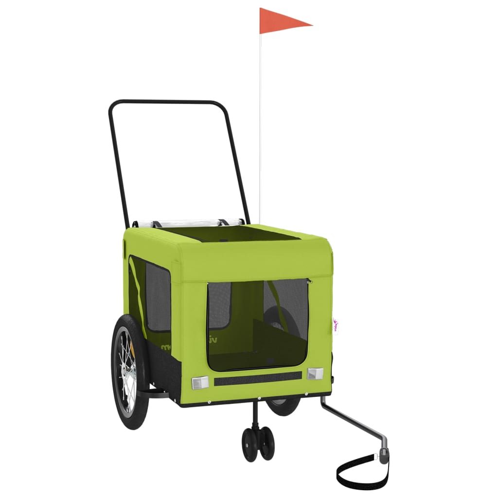 vidaXL Reboque para Bicicleta de Animais de Estimação em Tecido Oxford Verde e Preto