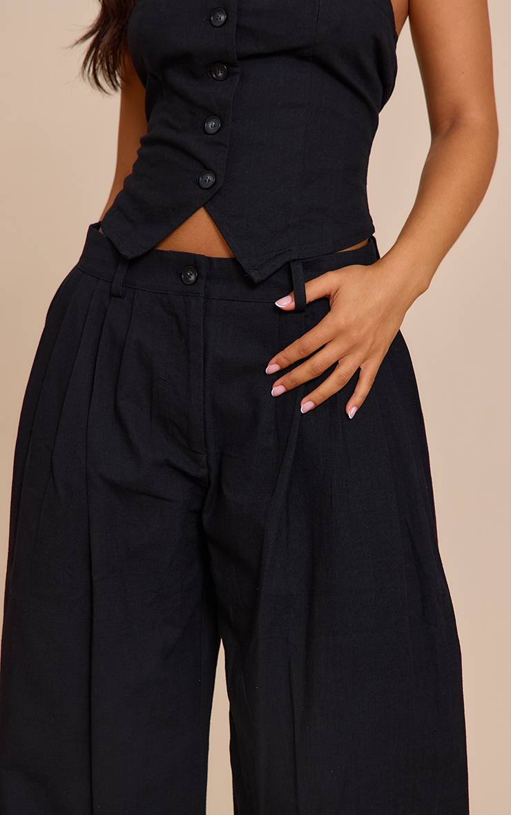 Noir Pantalon Large À Détails Plissés Petite Taille Co-ord