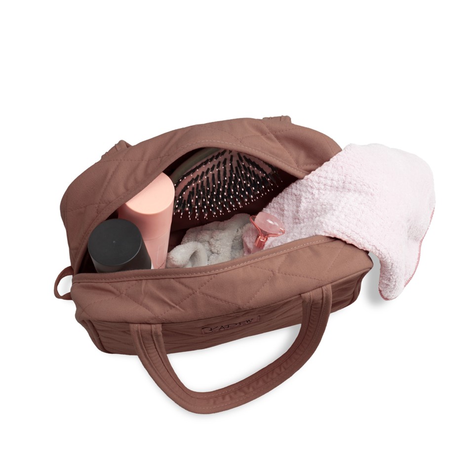 Karen - Toiletry bag with handle Mocca quilt - Toilettaske