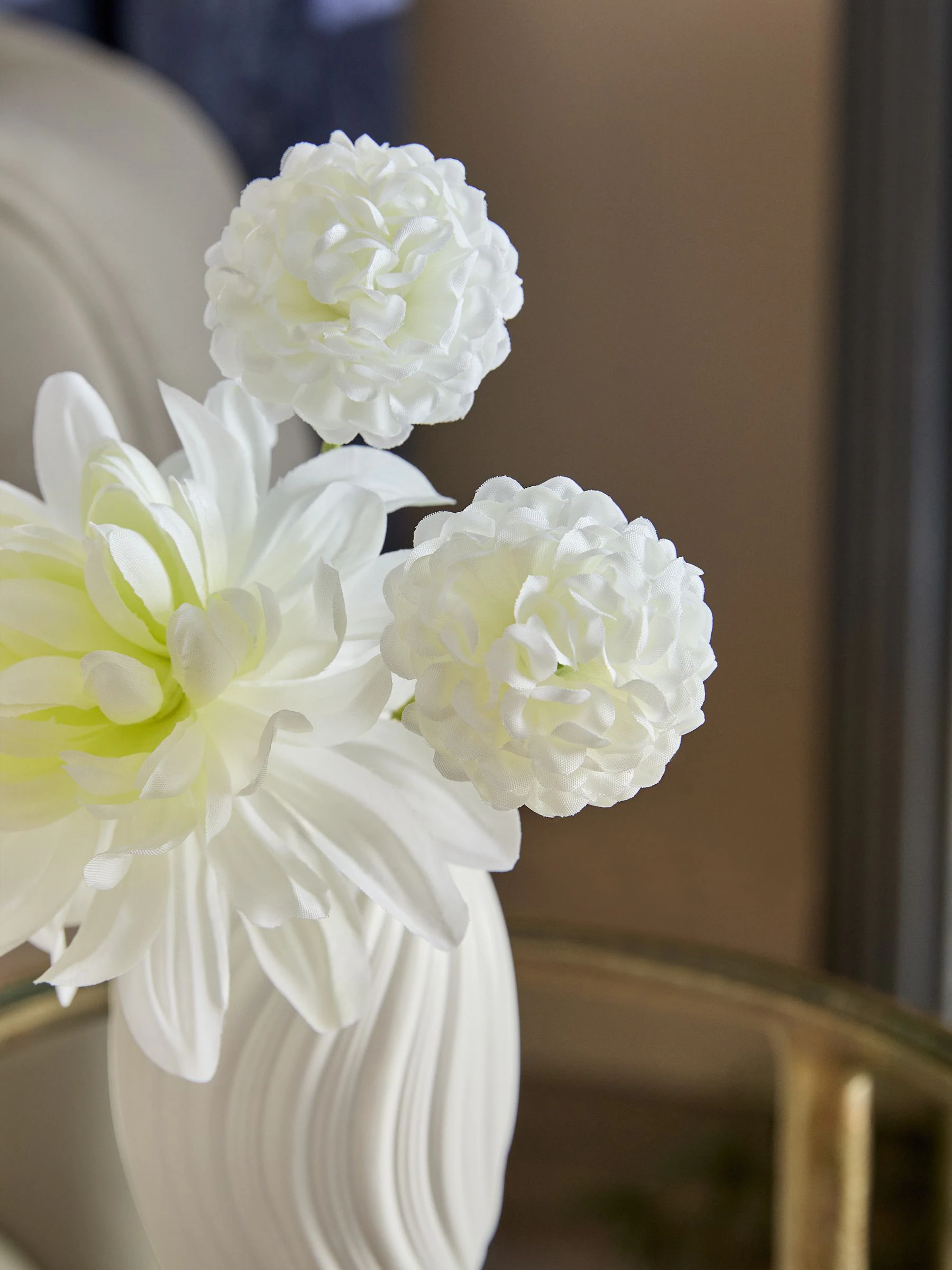 Artificial Dahila Arrangement In Ceramic Pleated Vase