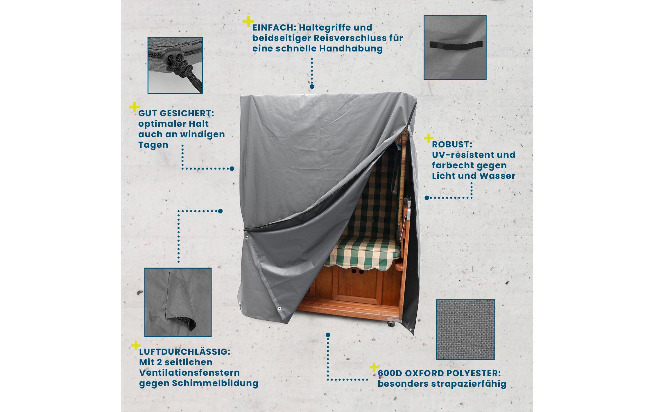 Strandkorbabdeckung gross, 140 x 100 x 165 cm, grauAbdeckhaube, Strandkorb