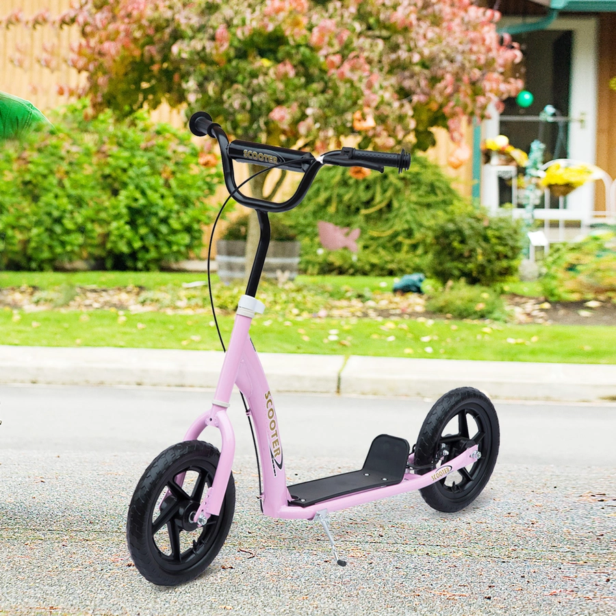 HOMCOM Kinderroller Anti-Rutsch Trittfläche, Metallfahrradständer zum Parken, pink