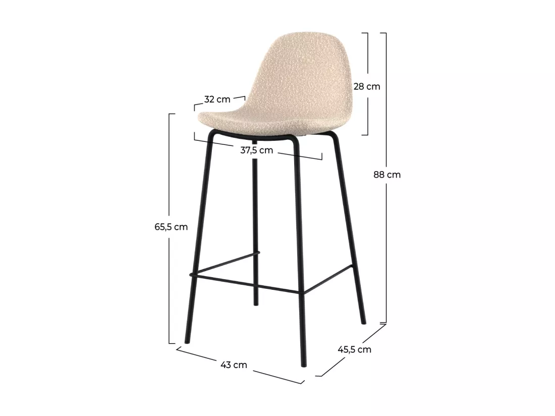 Lot de 2 chaises pour îlot central 65.5 cm en tissu bouclette beige - Henrik
