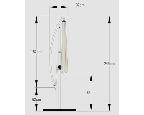 Soluna Lyon zweefparasol, Ø 300 cm, hoogte 257 cm, ecru, inclusief kruisvoet.