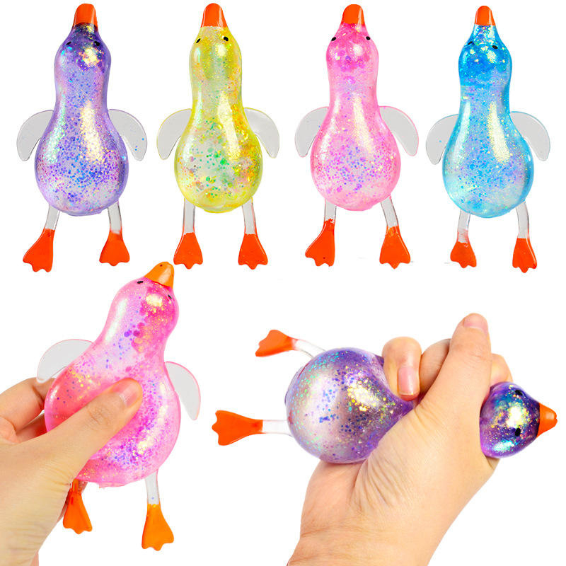 (163x75mm) Anti Stress Knautsch Ente Squeeze Spielzeug Glitzer Squishy Entchen - Assortiert