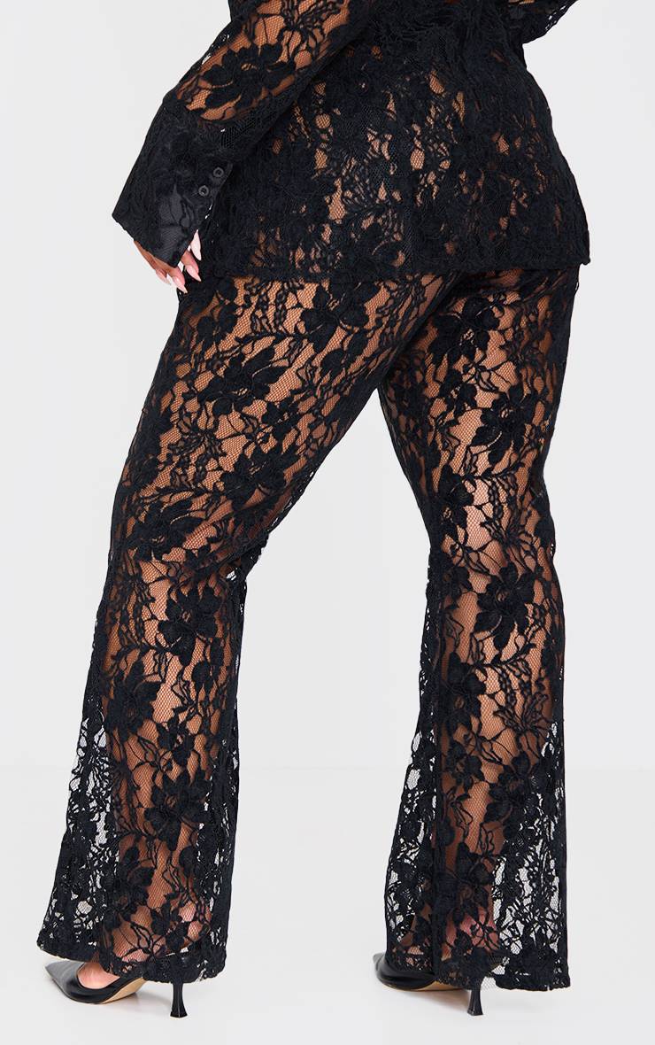 Noir Pantalon En Dentelle Transparente Grande Taille
