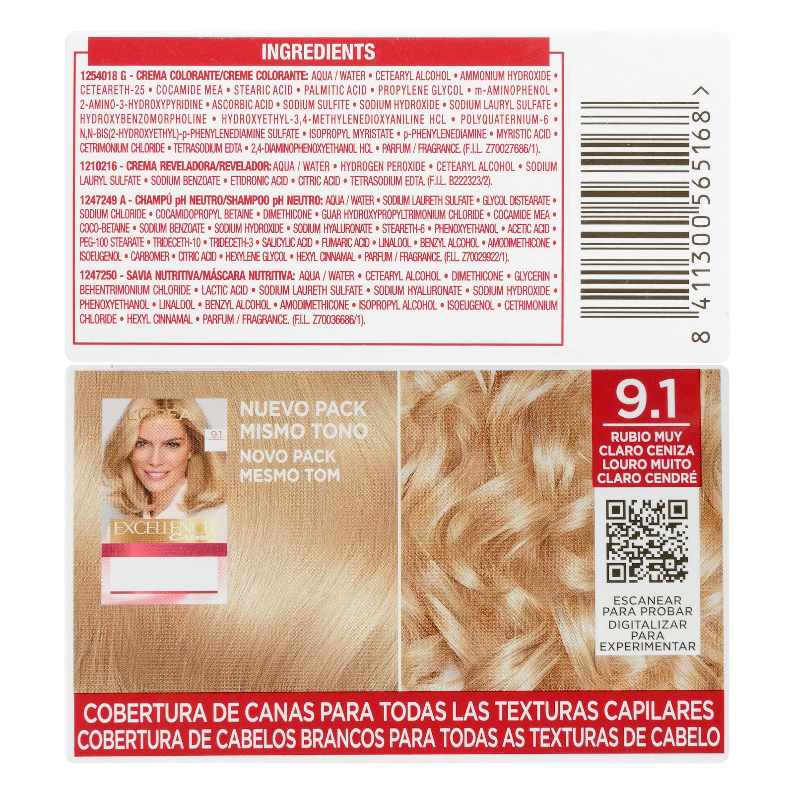 Coloration permanente 9.1 blond clair cendré Excellence Crème