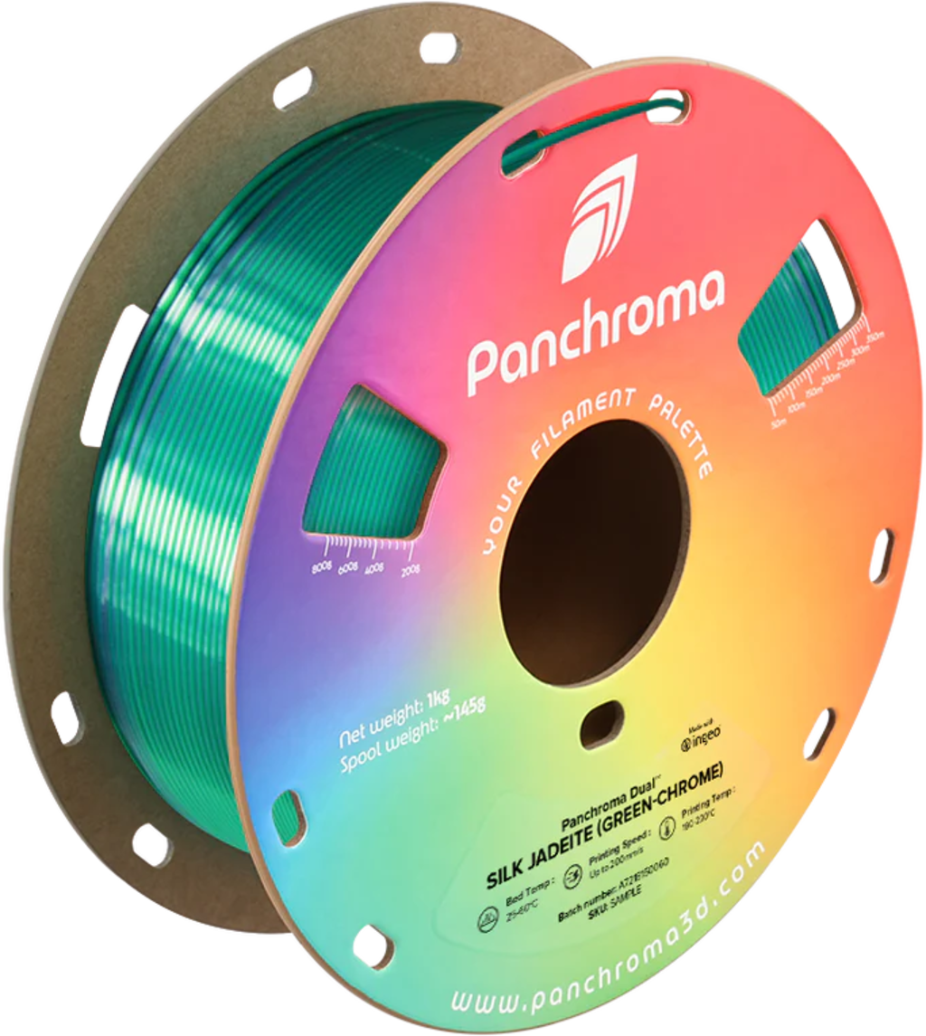 Polymaker  Panchroma™ PLA Dual Silk Jadeite (Green-Chrome), 1,75 mm / 1000 g    Zweifarbige Magie mit Seidenglanz in Jadeite