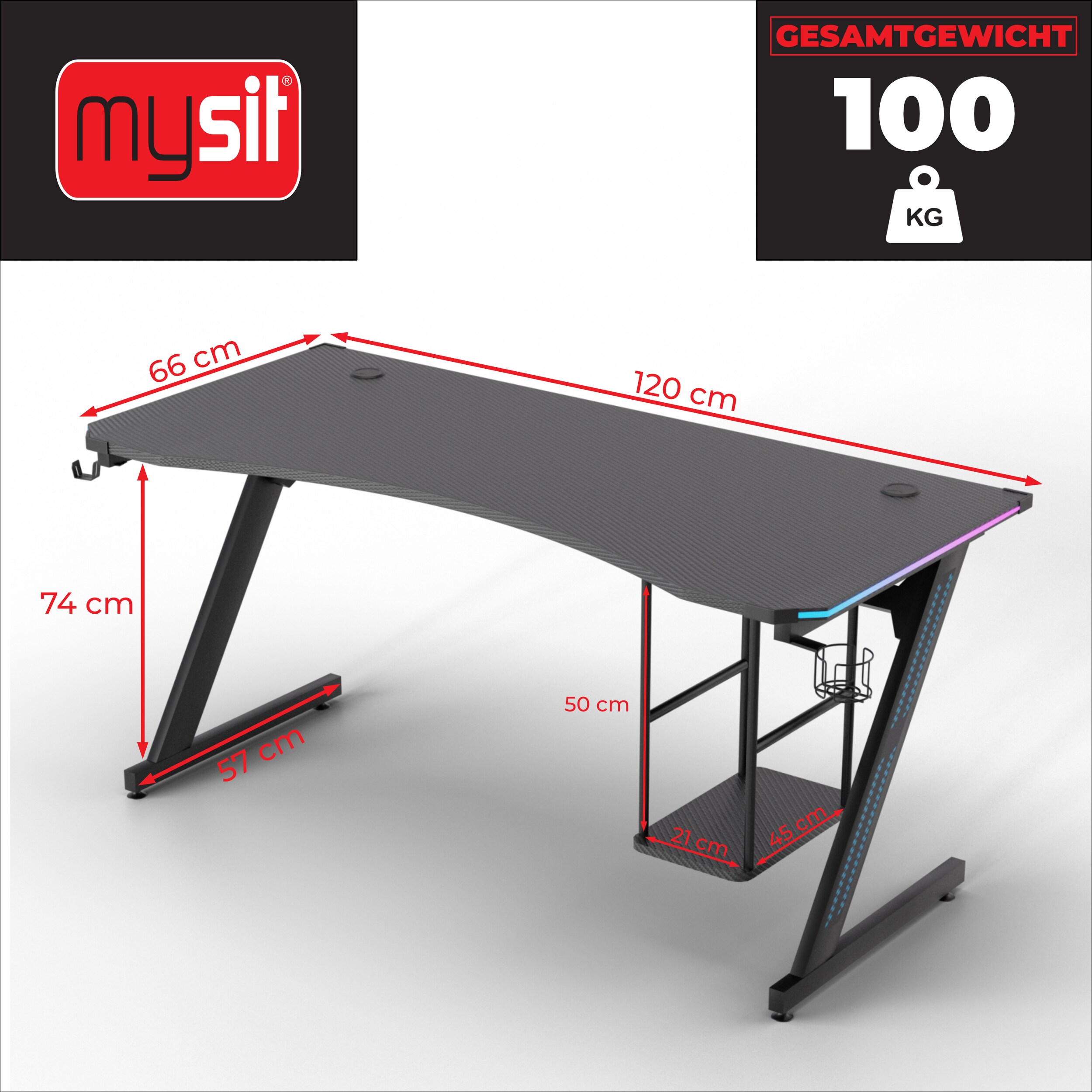 MY SIT Gaming Tisch Gizmo mit LED Beleuchtung