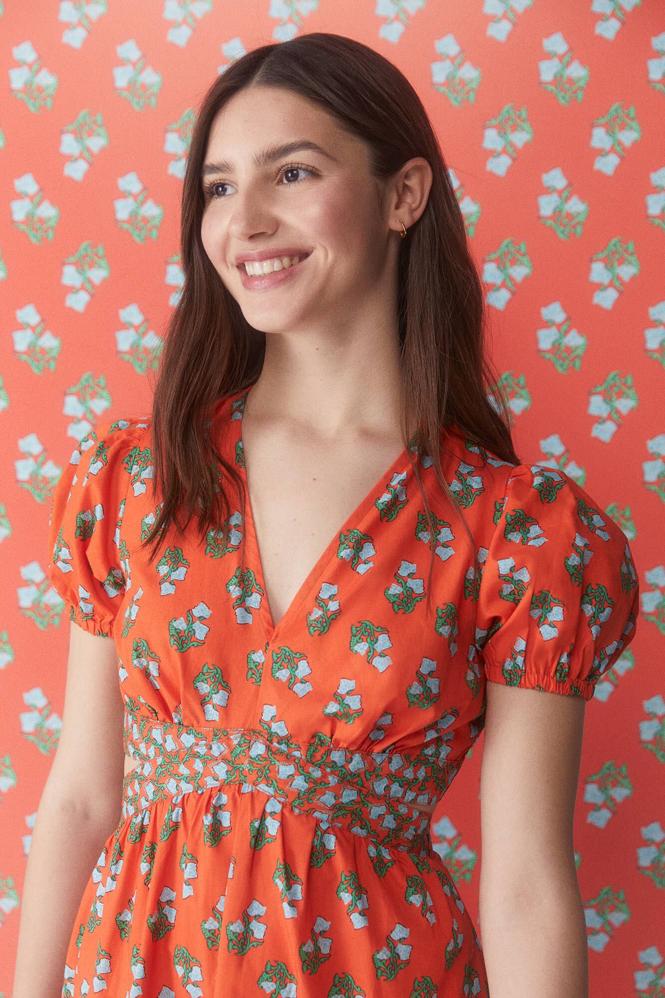 Vestido midi Popelín com costas abertas - laranja