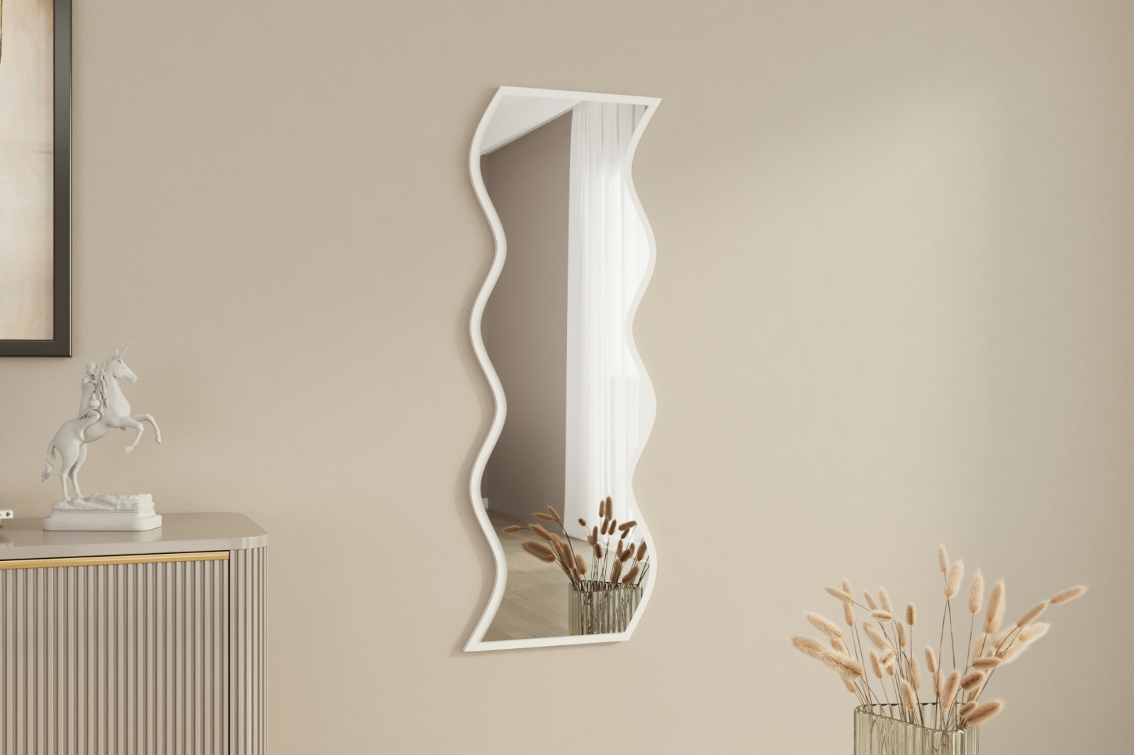 Spiegel - weiß - Wellenform - 120 cm