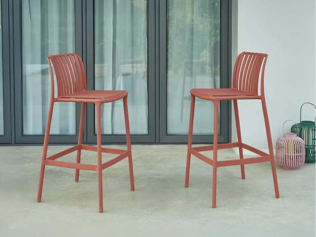 Lot de 2 chaises hautes de jardin empilables en polypropylène - Rouge - SESEH de MYLIA