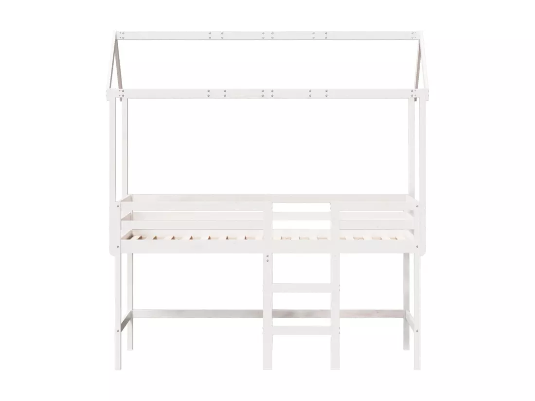 Lit superposé et échelle et toit blanc 90x200cm bois pin massif
