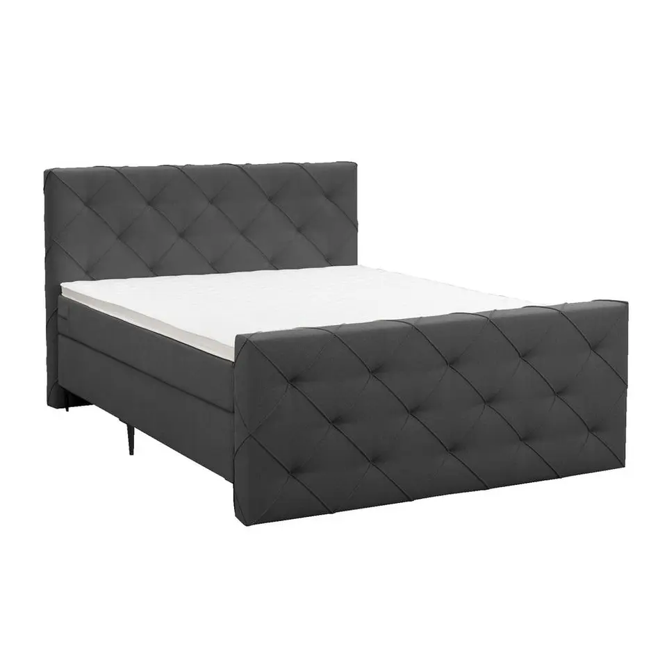 Boxspring met voetbord Liv geruit - antraciet - 140x200 cm - slanke poot