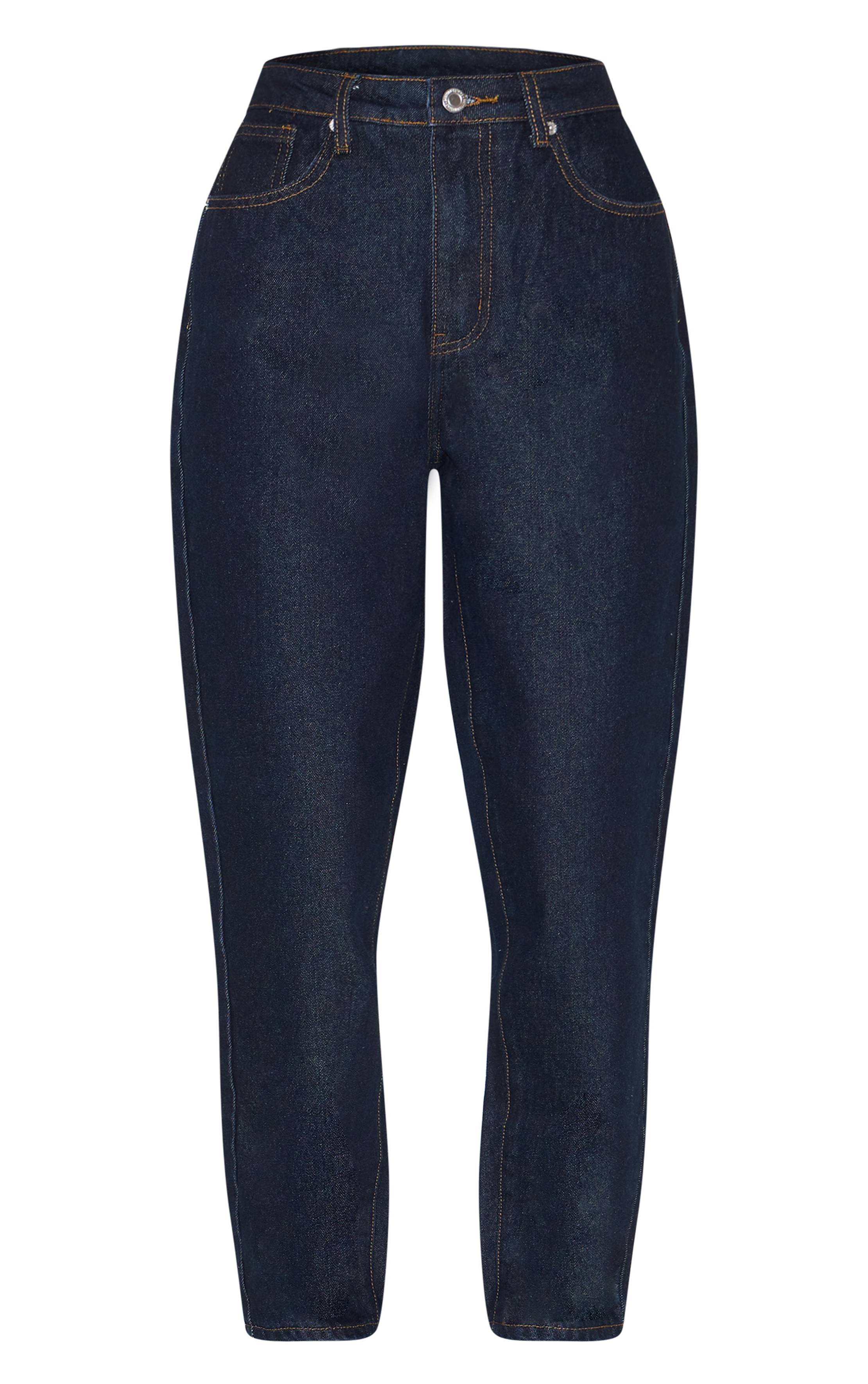 Bleu Indigo Foncé Jean Mom Taille Haute