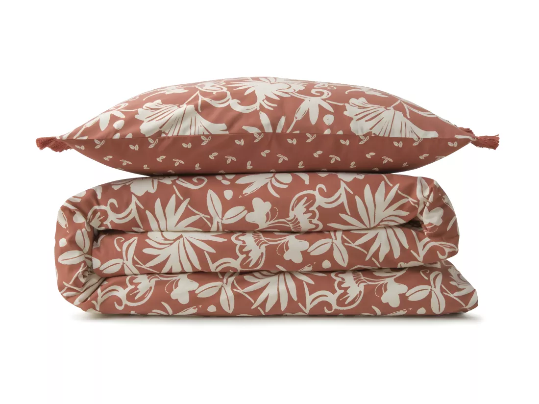 Parure de lit 2 personnes en coton 57 fils imprimé terracotta 240x220cm