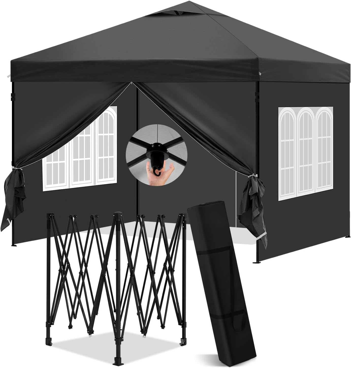 Laneetal Pavillon 3x3 m, Faltpavillon mit Seitenwänden, wasserfest stabil Winterfest, Outdoor Gartenpavillon, Partyzelt Gartenzelt, höhenverstellbar, UV Schutz, Metallrahmen,Anthrazit