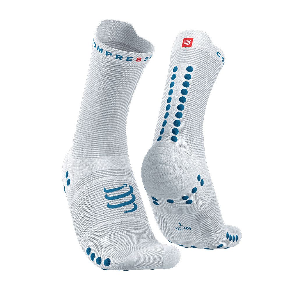 Compressport PRO RACING V4.0 RUN HIGH - Chaussettes white/fjord blue