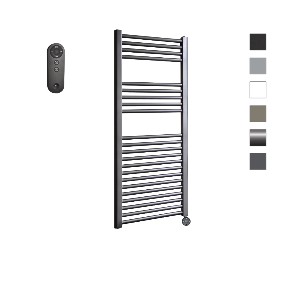 Sanicare HVS elektrische radiator 45x112cm gunmetal met afstandsbediening en thermostaat zwart rechtsonder
