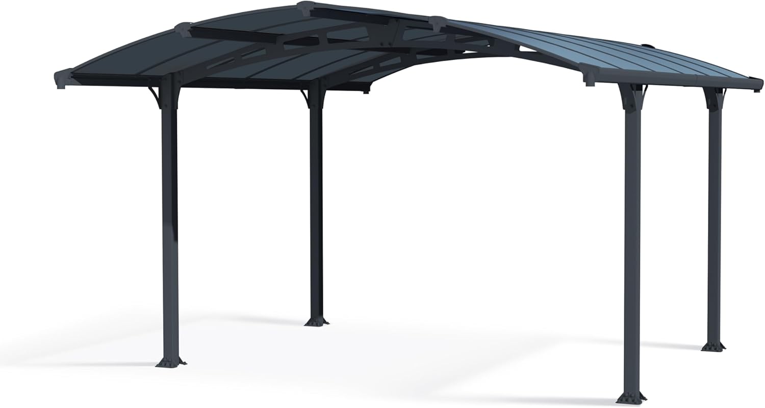 Palram Arcadia 4300 Carport Aluminium & Verzinkter Stahl 4,3x3,5m, Überdachung, Autogarage, Autounterstand, Einfache Montage, Carport Bausatz, 10 Jahre Garantie, Anthrazit Inkl. Regenrinne