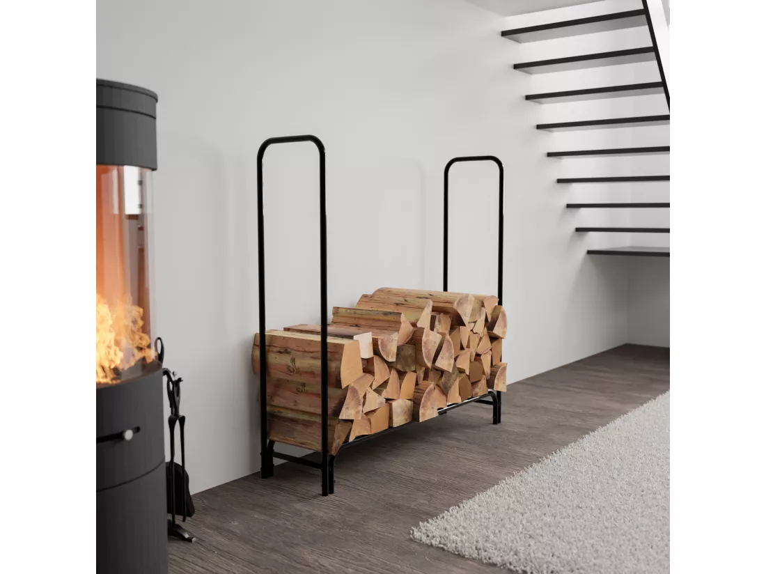 Etagère bois de cheminée - Métal - 120 x 36 x 120cm - Anthracite - Wilster