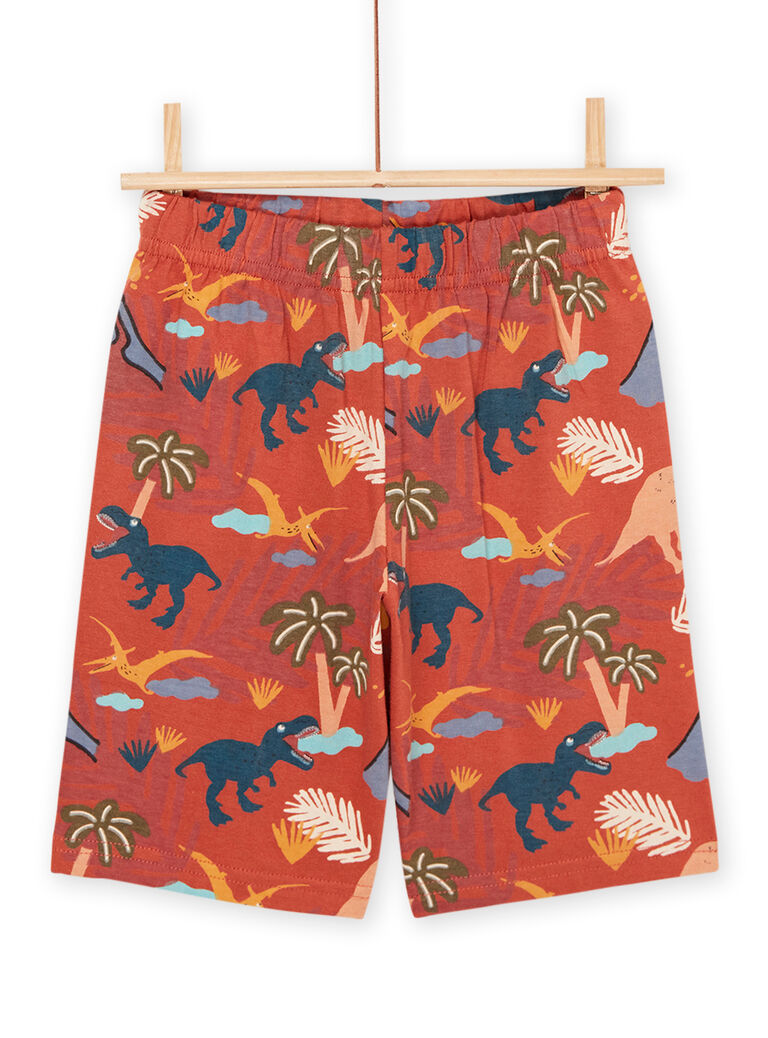 Pyjama bleu clair et rouge brique à motifs et imprimé dinosaures