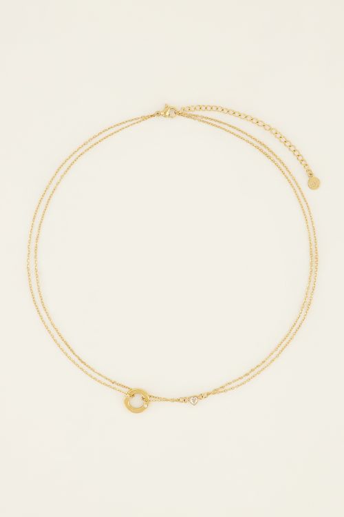 Ketting met ronde bedel & strass hartje