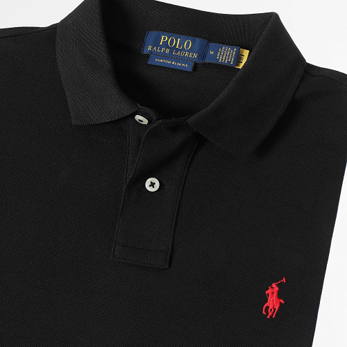 Polo Manches Courtes Slim Coton Piqué Noir