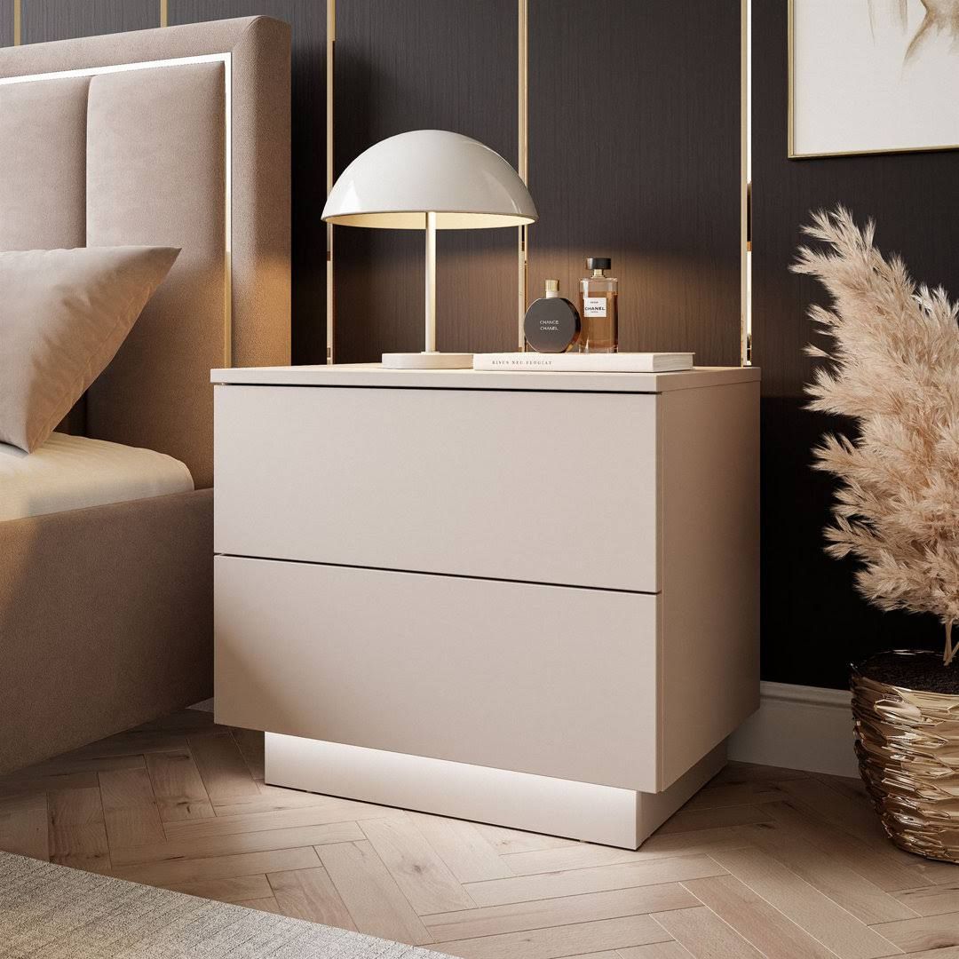 Metro Lane Cashmere Bedside Table with LED Lighting
