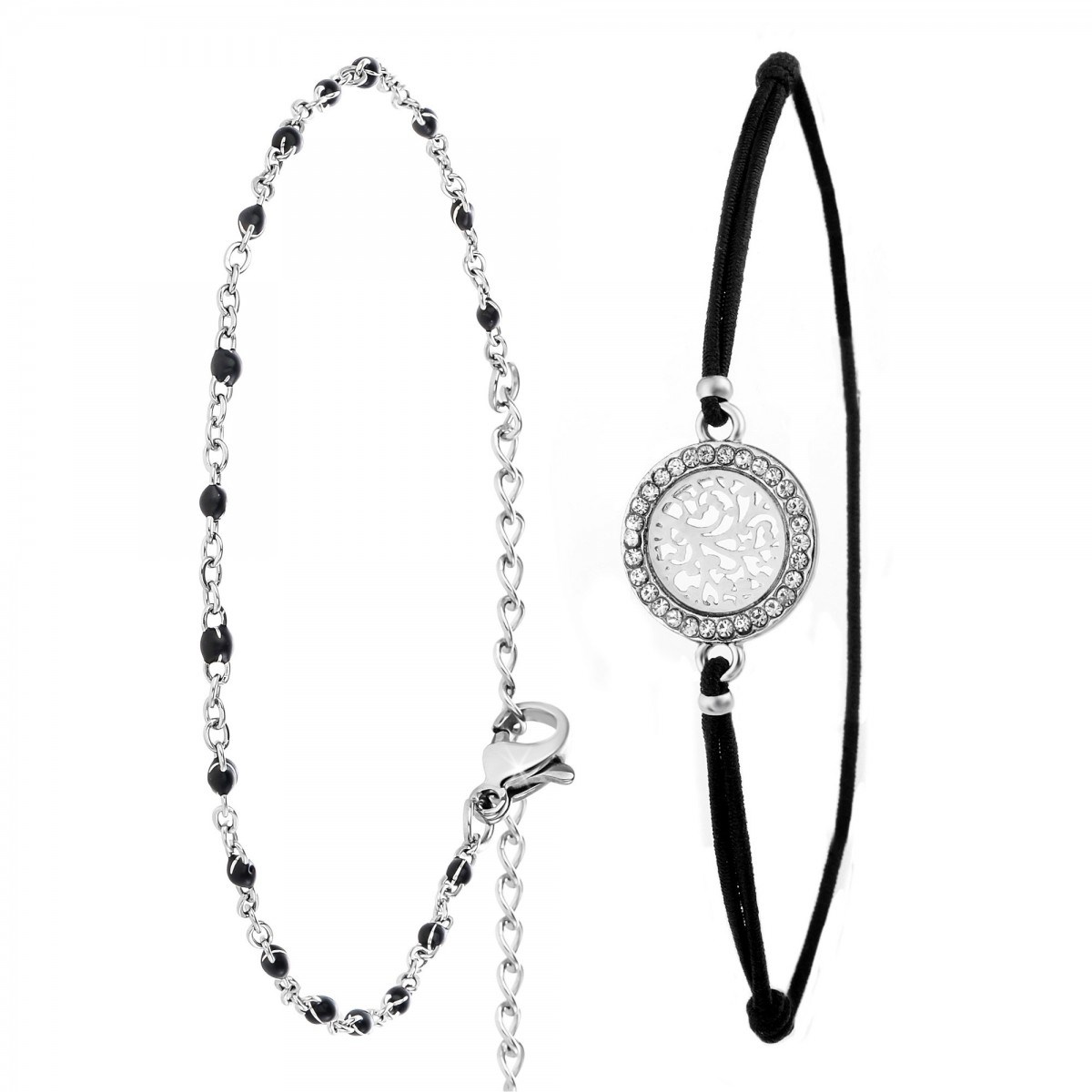 Lot de 2 bracelets SC Bohème en Laiton Rhodié argenté orné de cristaux scintillants