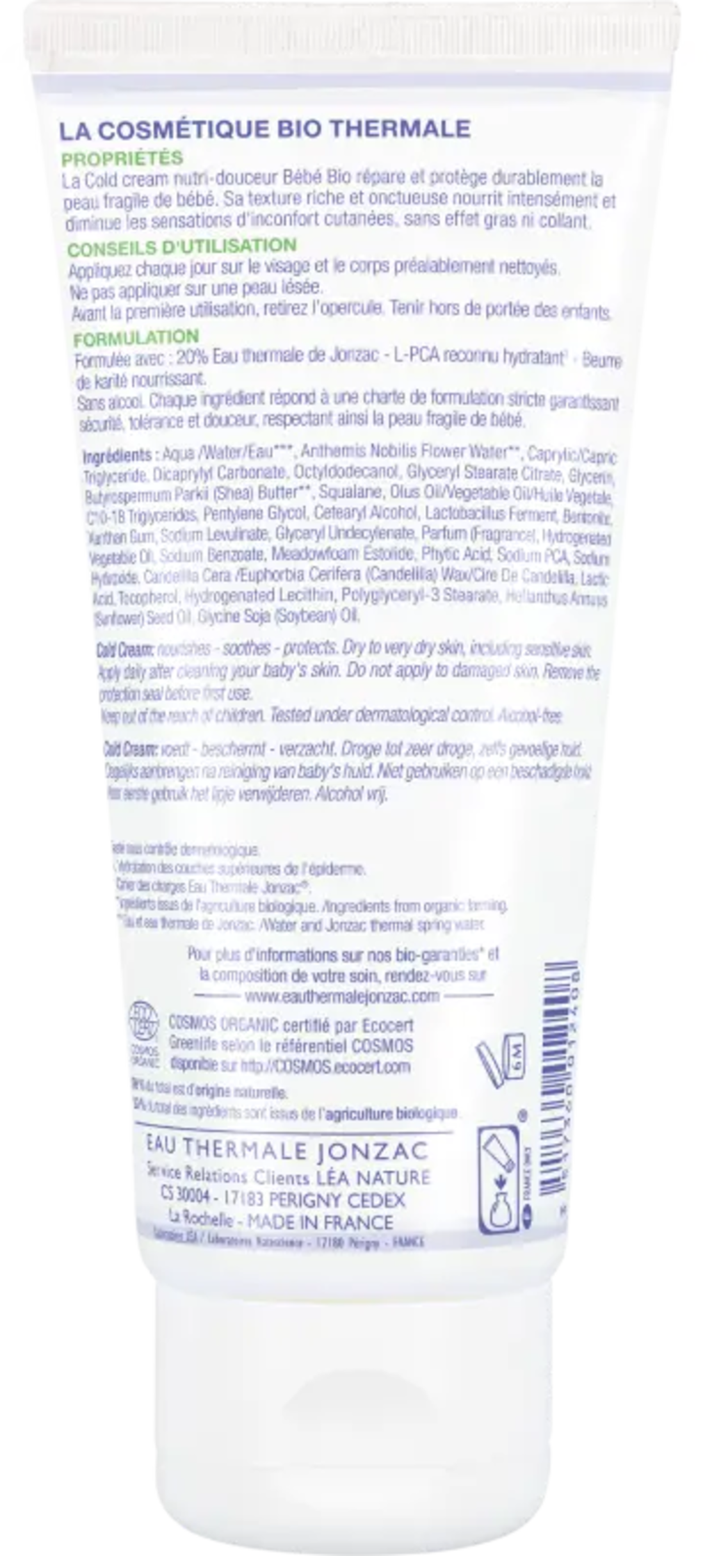 Eau Thermale JONZAC  BébéBio Cold Cream, 100 ml