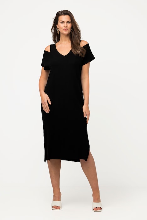 Midikleid, Strickkleid, Cut-Out, V-Ausschnitt, Halbarm