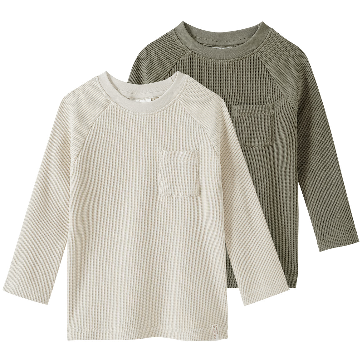 Topolino Pure Collection 2 Jungen Langarmshirts aus Waffel-Piqué oliv / hellbeige