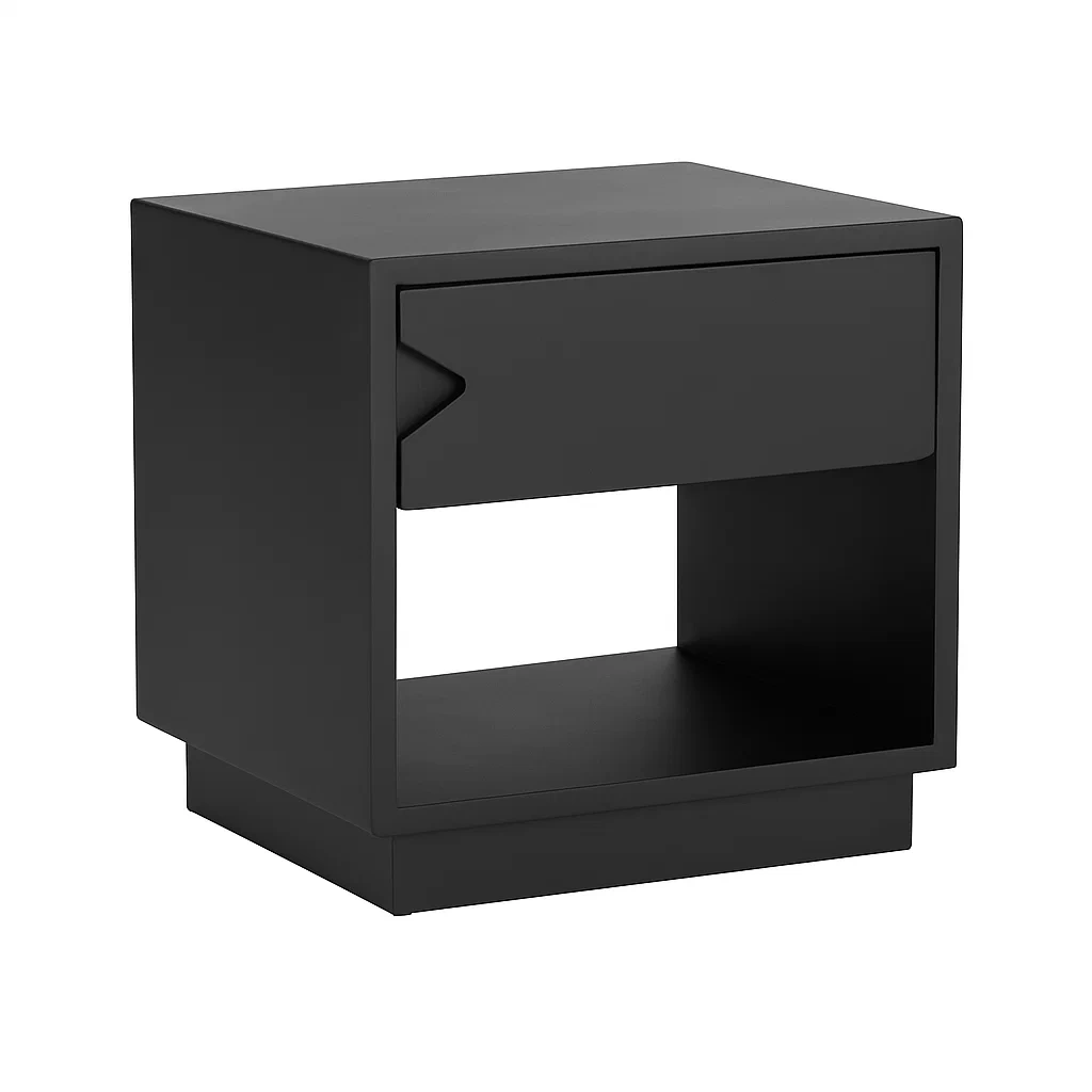 Table de chevet noire rectangulaire en bois MDF avec tiroir